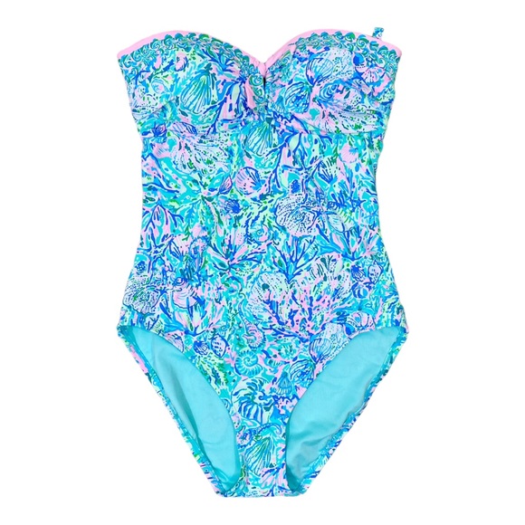 Lilly Pulitzer Jagger Swimsuit Soleil it to Me Surf Blue Sz 14 - Picture 4 of 9